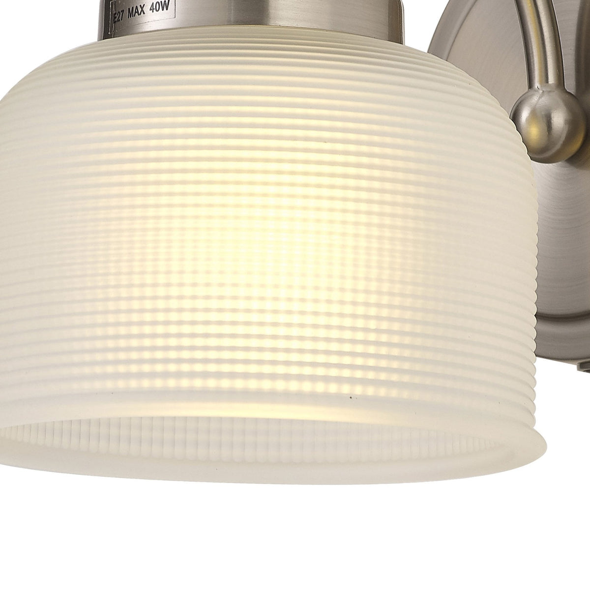 Stowford Switched Single Wall Light in Satin Nickel & Frosted Prismatic Glass