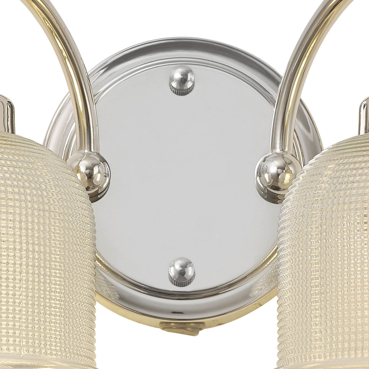 Stowford Switched Twin Wall Light in Polished Nickel & Clear Prismatic Glass