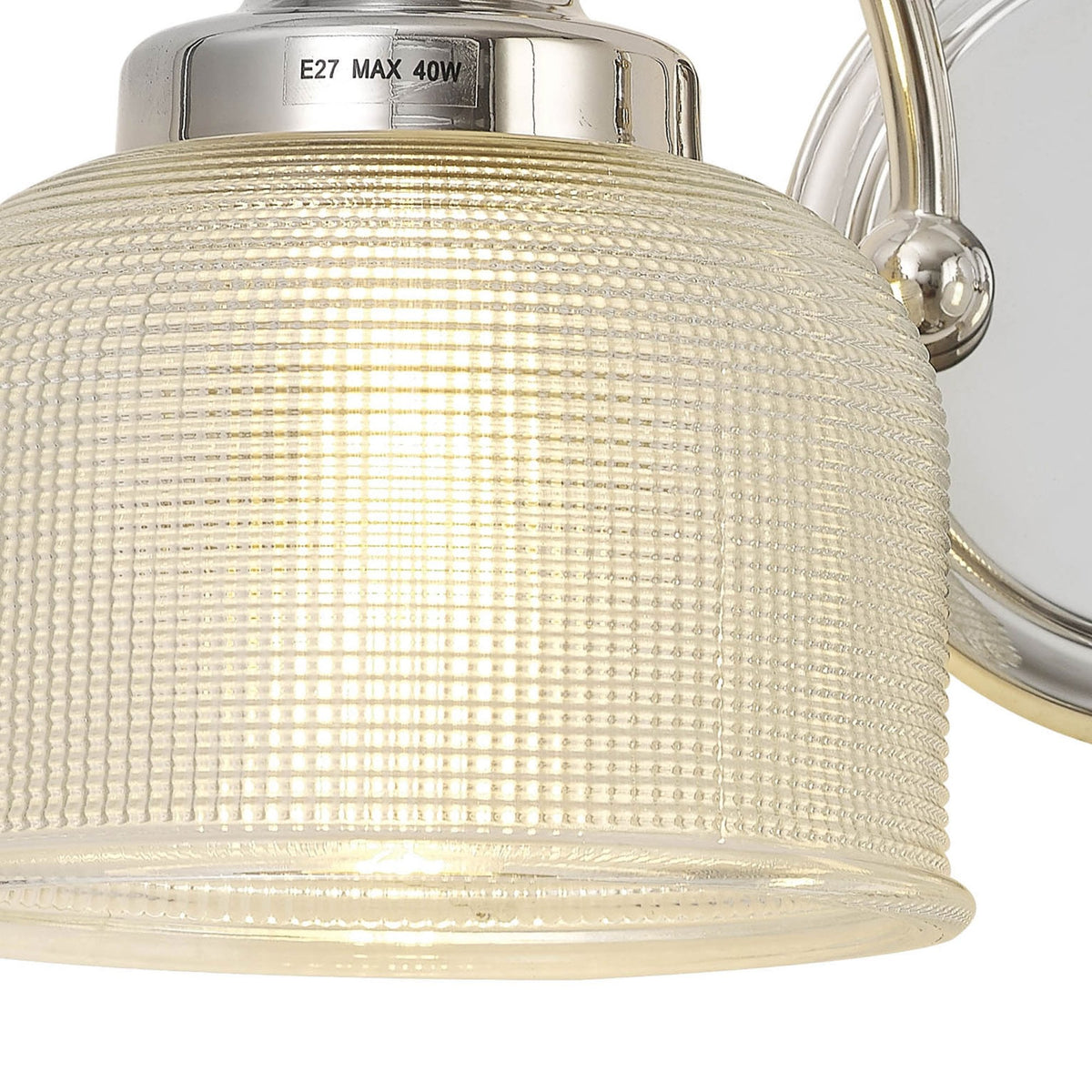 Stowford Switched Twin Wall Light in Polished Nickel & Clear Prismatic Glass