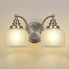 Stowford Switched Twin Wall Light in Satin Nickel & Frosted Prismatic Glass
