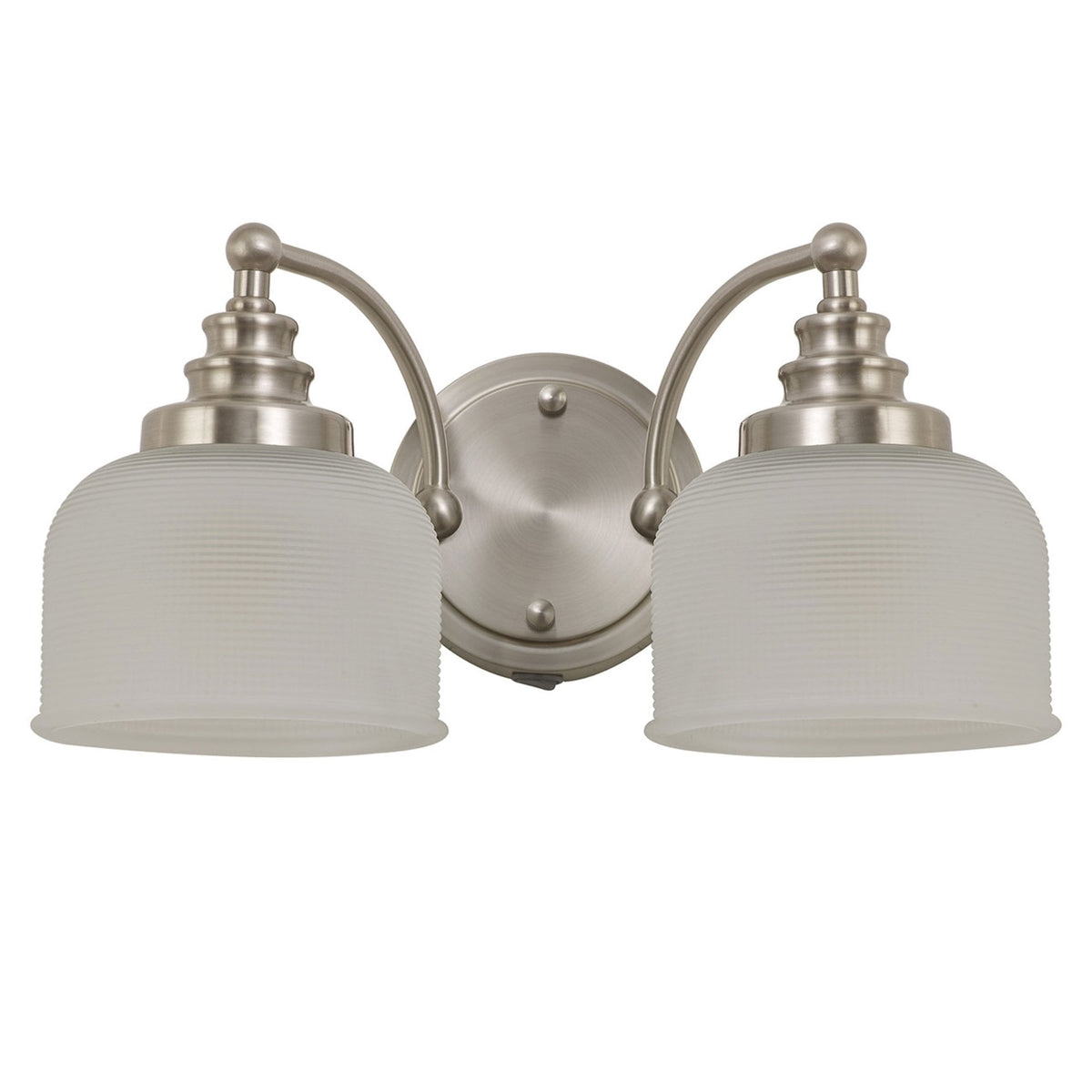 Stowford Switched Twin Wall Light in Satin Nickel & Frosted Prismatic Glass