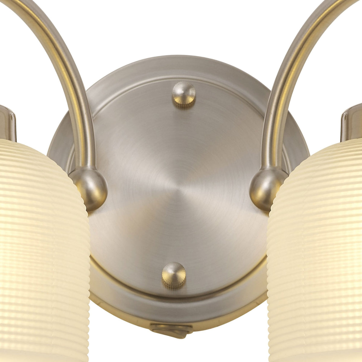 Stowford Switched Twin Wall Light in Satin Nickel & Frosted Prismatic Glass
