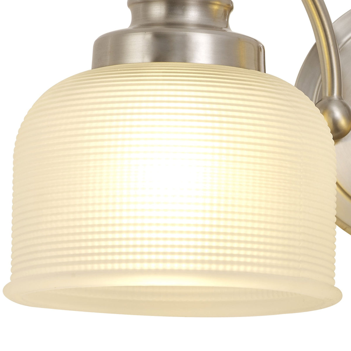Stowford Switched Twin Wall Light in Satin Nickel & Frosted Prismatic Glass