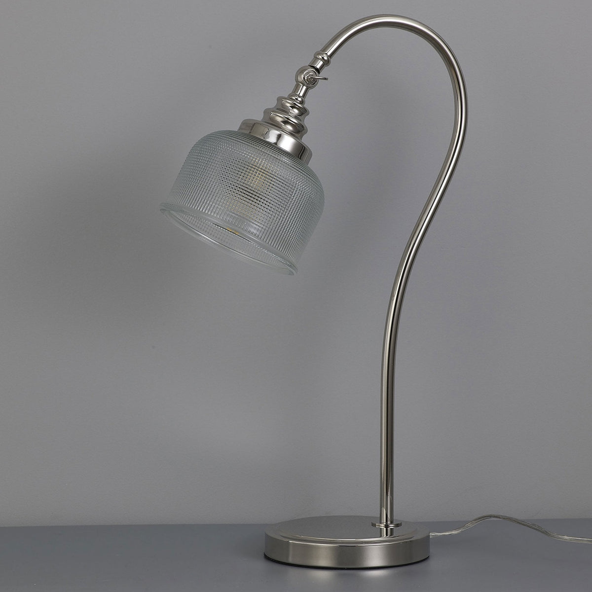 Stowford Table Lamp in Polished Nickel & Clear Prismatic Glass