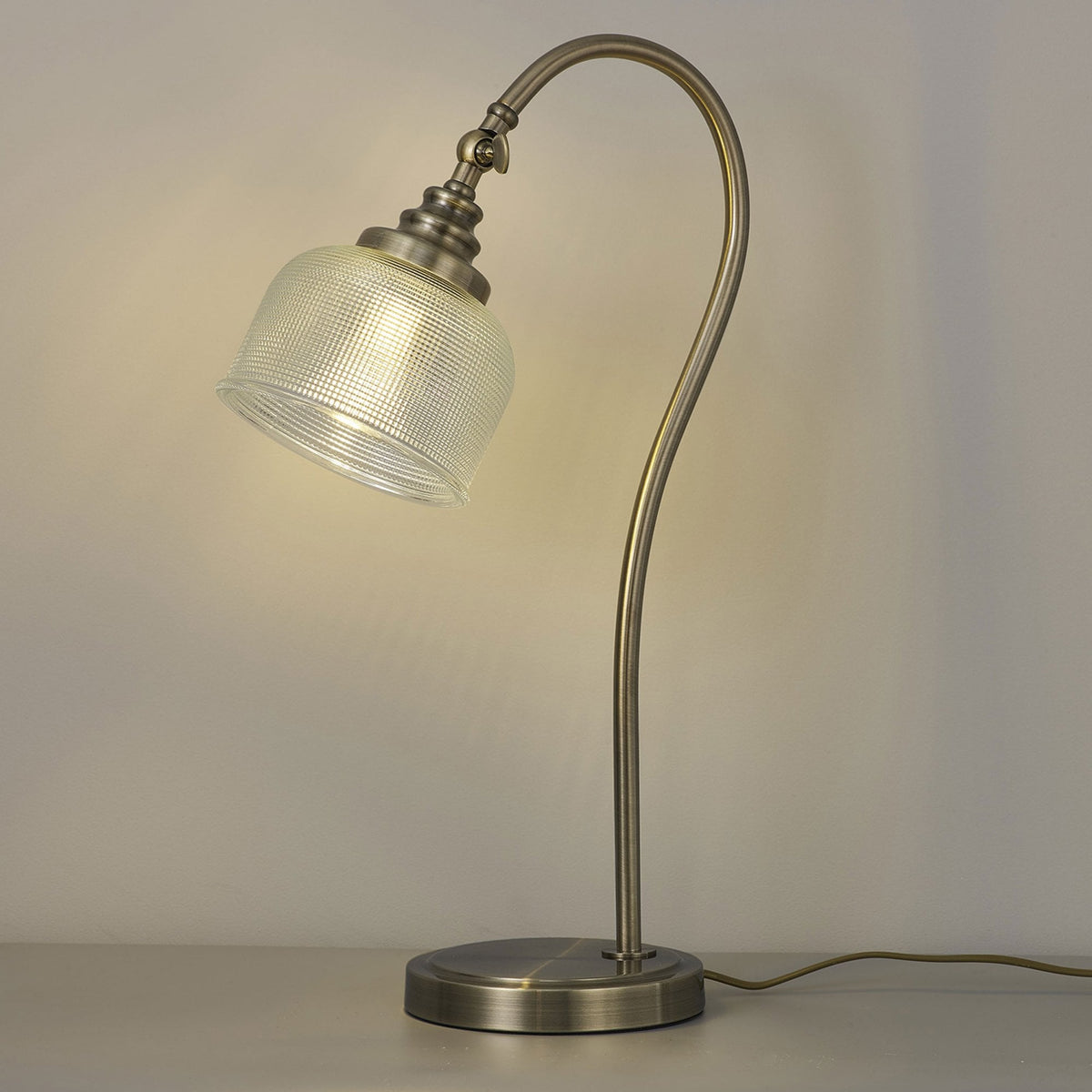 Stowford Table Lamp in Antique Brass & Clear Prismatic Glass