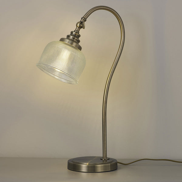 Stowford Table Lamp in Antique Brass & Clear Prismatic Glass