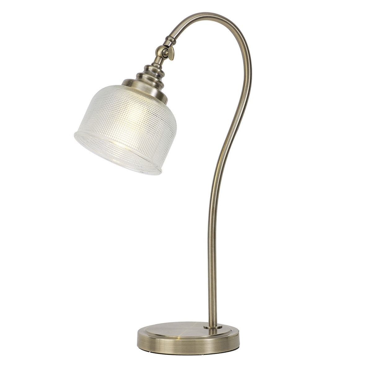 Stowford Table Lamp in Antique Brass & Clear Prismatic Glass