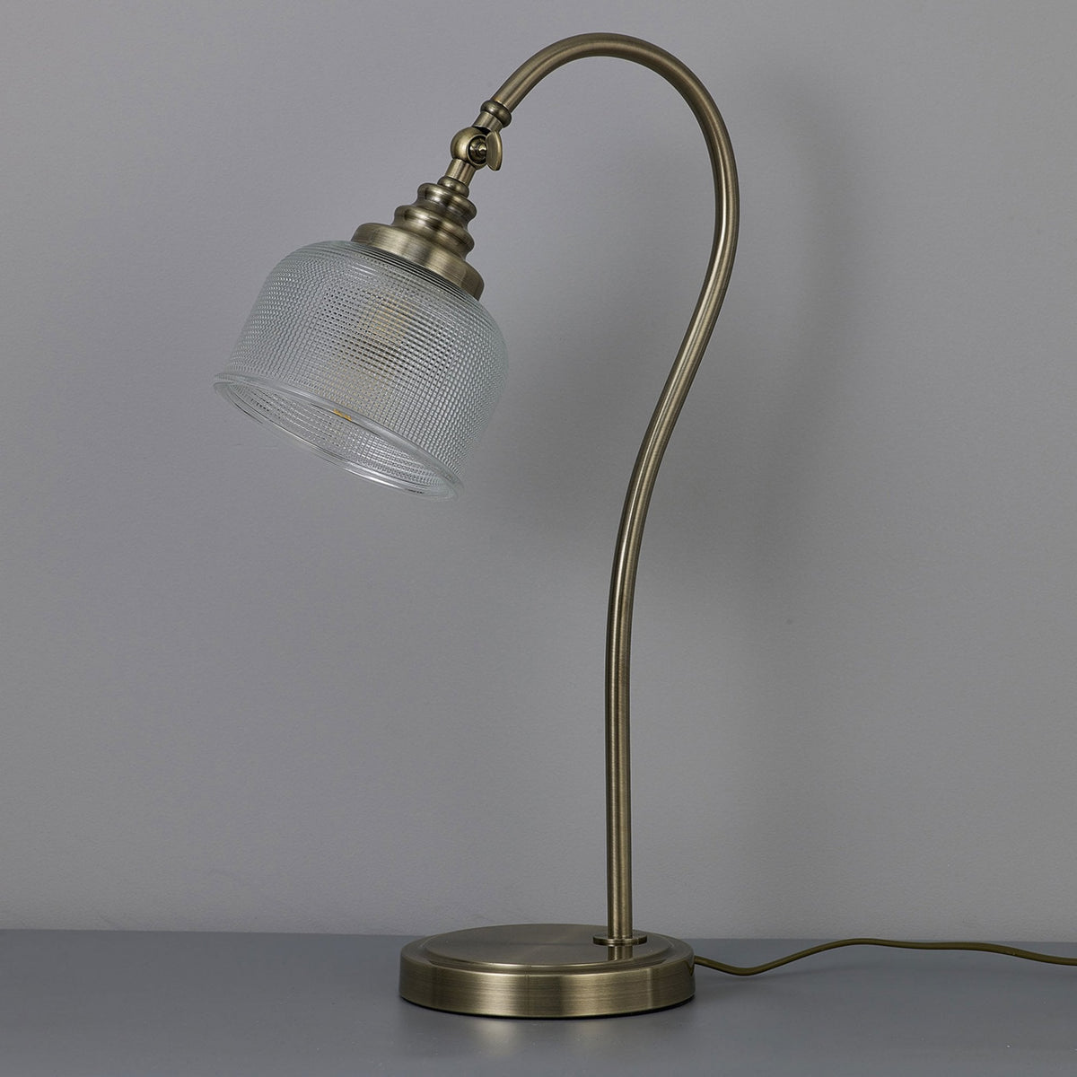Stowford Table Lamp in Antique Brass & Clear Prismatic Glass