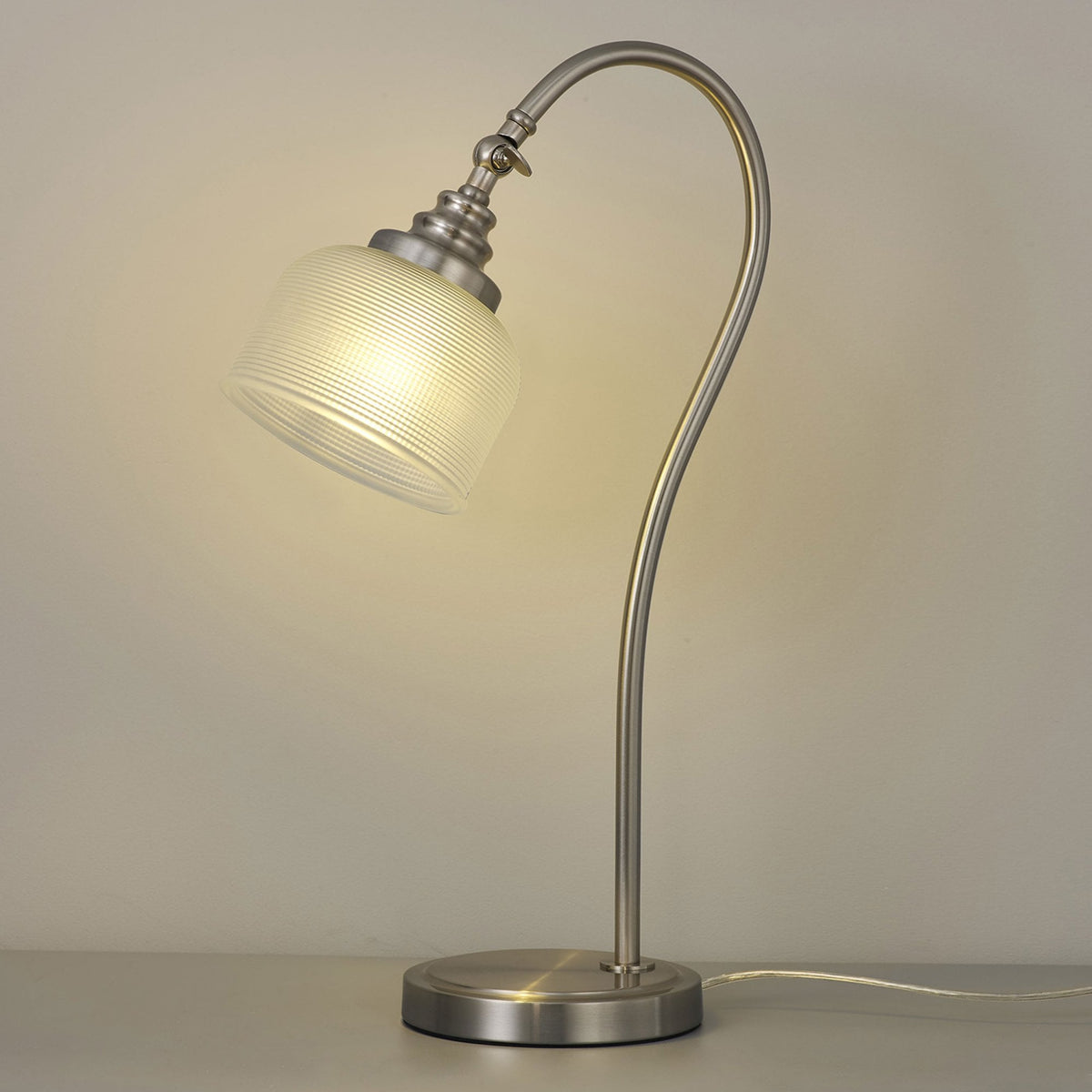 Stowford Table Lamp in Satin Nickel & Frosted Prismatic Glass