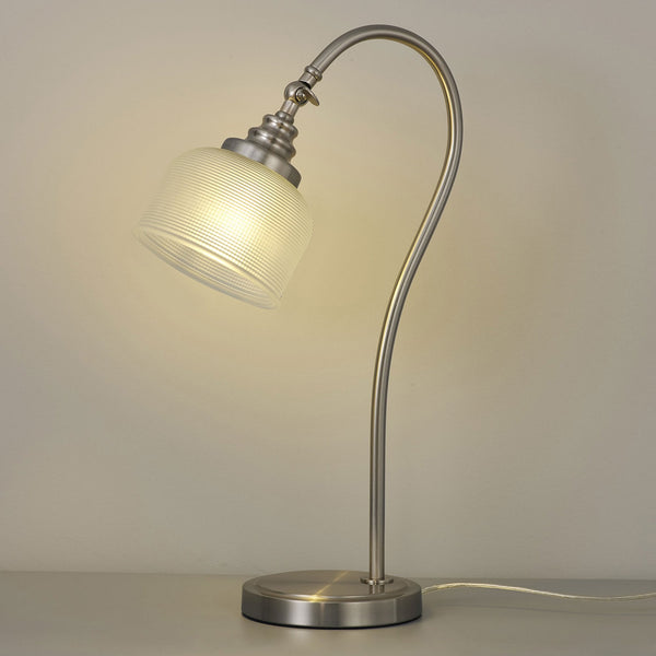 Stowford Table Lamp in Satin Nickel & Frosted Prismatic Glass