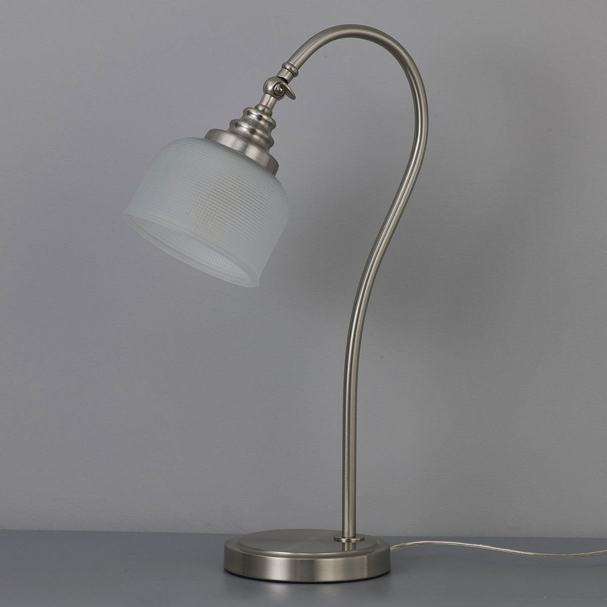 Stowford Table Lamp in Satin Nickel & Frosted Prismatic Glass