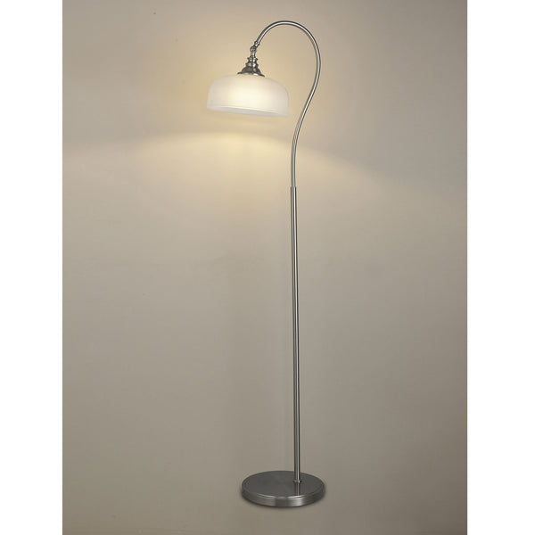 Stowford Floor Lamp in Satin Nickel & Frosted Prismatic Glass