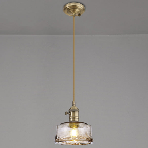 Worlington Switched Pendant in Antique Brass with Golden Brown Cable & Brown Bowl Glass