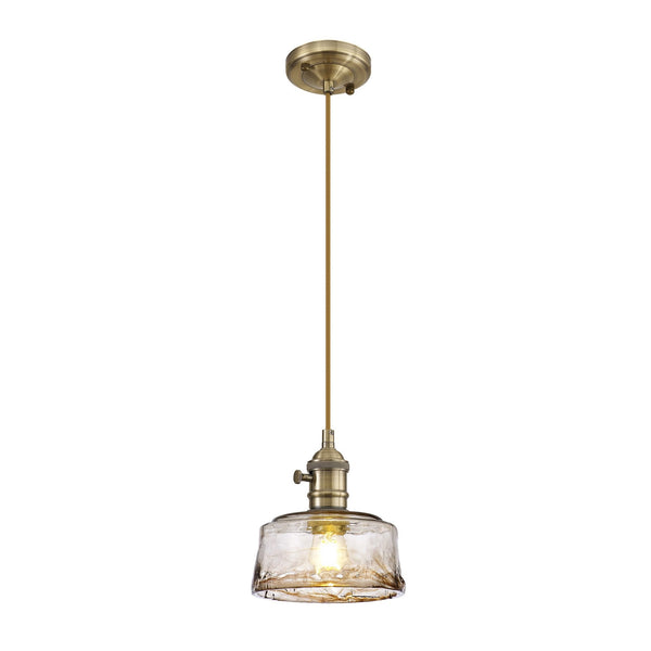 Worlington Switched Pendant in Antique Brass with Golden Brown Cable & Brown Bowl Glass