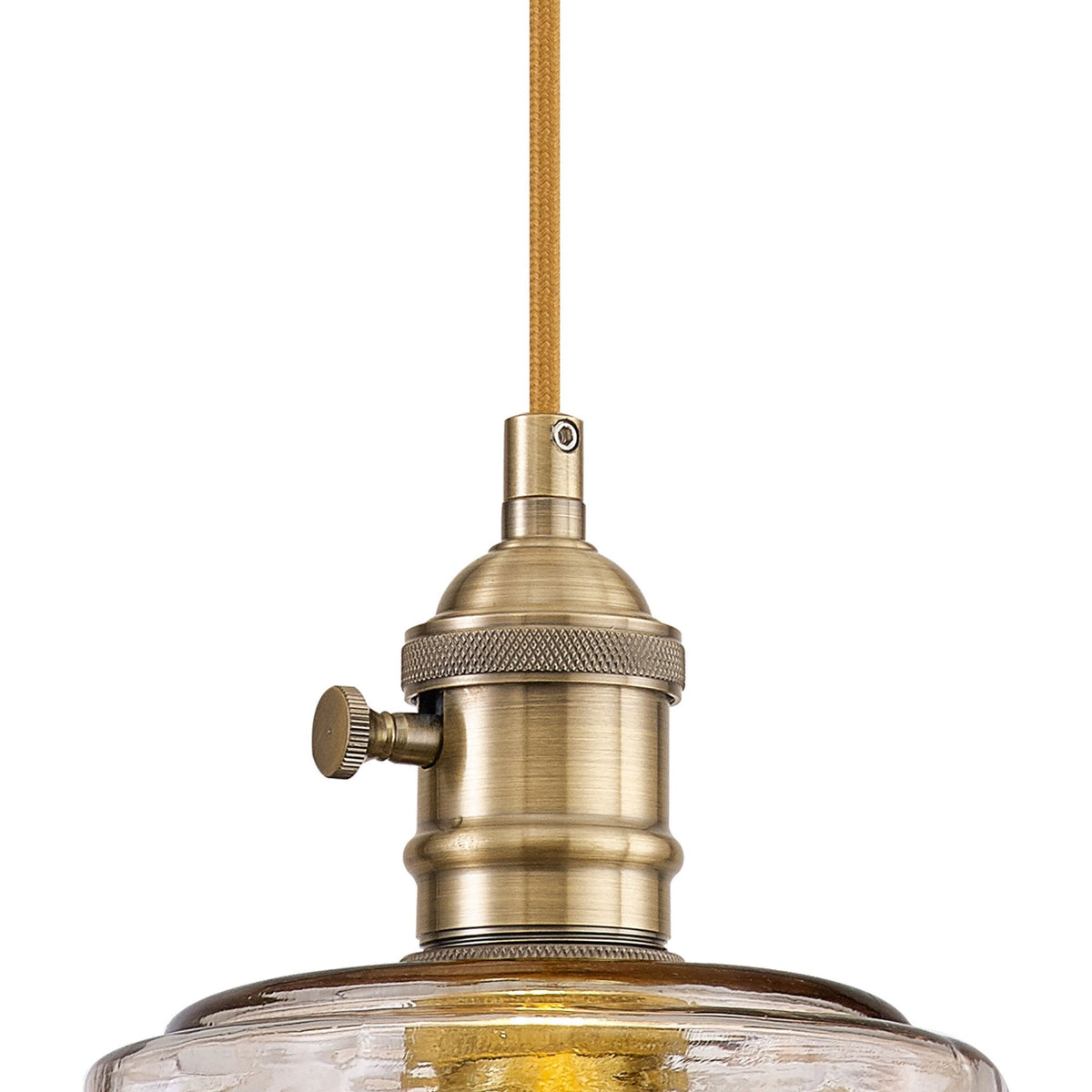 Worlington Switched Pendant in Antique Brass with Golden Brown Cable & Brown Bowl Glass