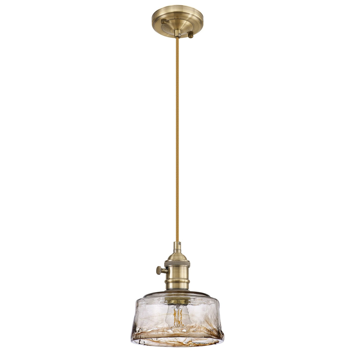 Worlington Switched Pendant in Antique Brass with Golden Brown Cable & Brown Bowl Glass