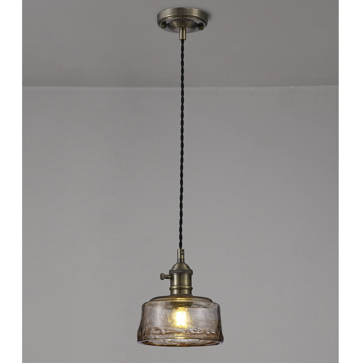 Worlington Switched Pendant Antique Brass Twisted Cable & Brown Bowl Glass