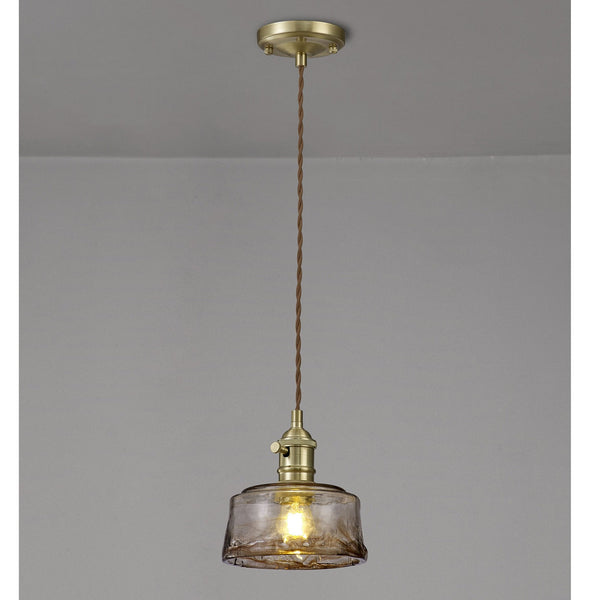 Worlington Switched Pendant in Brass with Gold Twisted Cable & Brown Bowl Glass