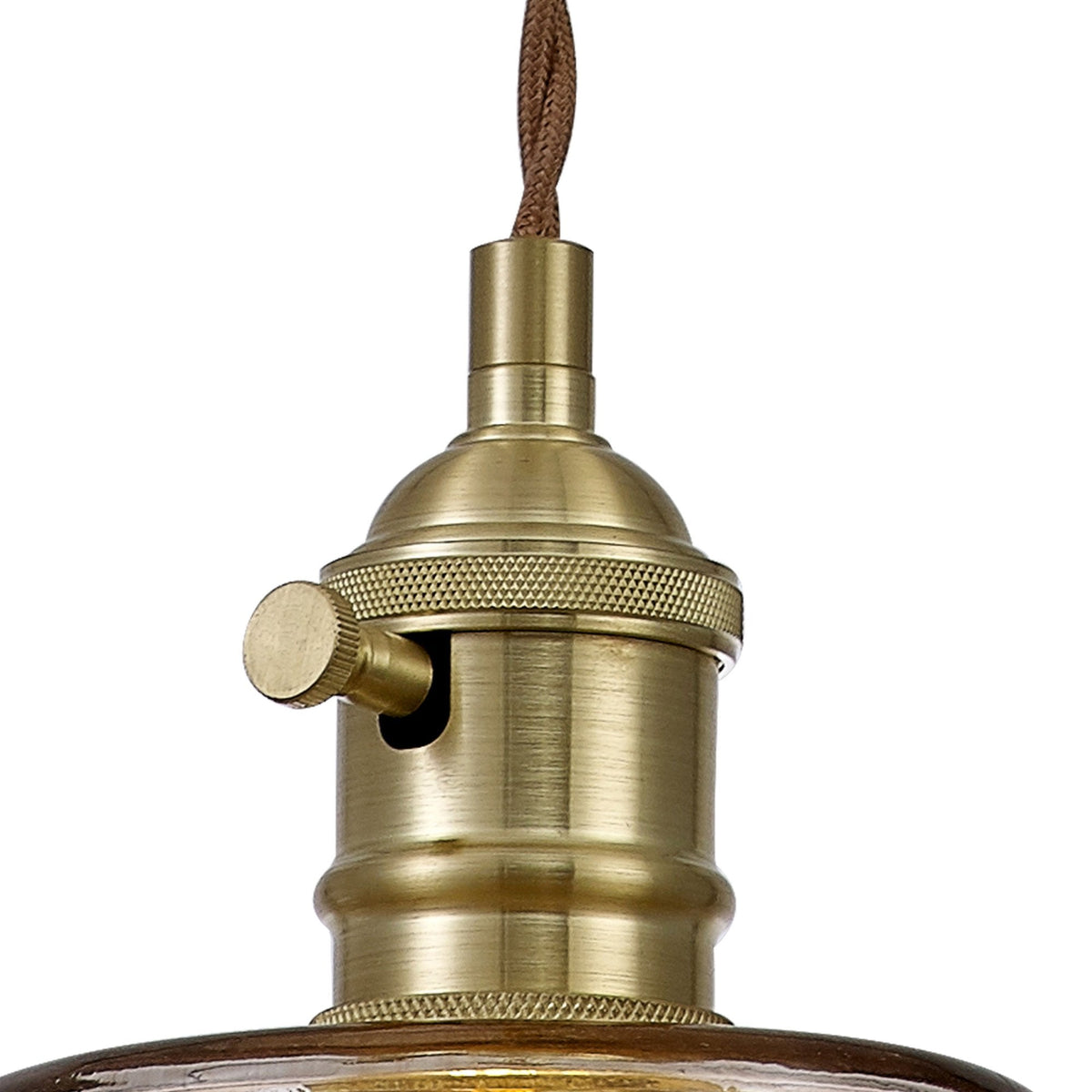 Worlington Switched Pendant in Brass with Gold Twisted Cable & Brown Bowl Glass