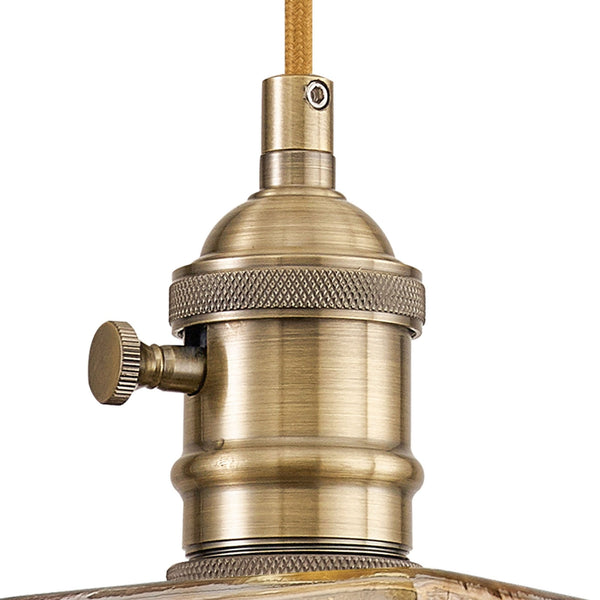 Worlington Switched Pendant in Antique Brass with Golden Brown Cable & Brown Square Glass