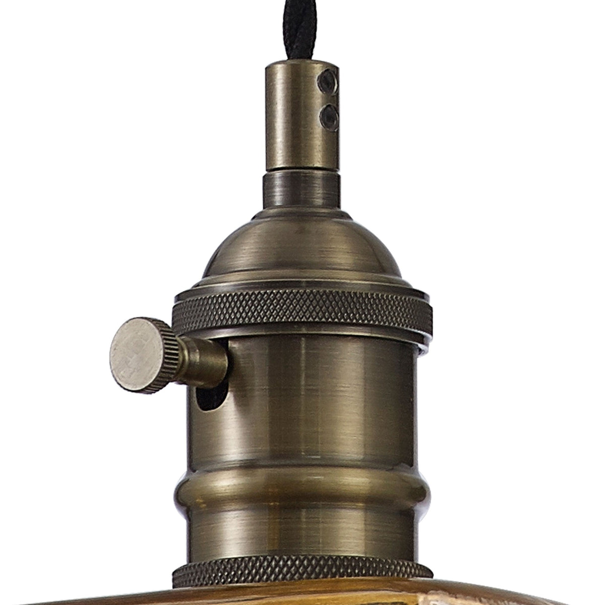 Worlington Switched Pendant in Antique Brass with Black Twisted Cable & Brown Square Glass