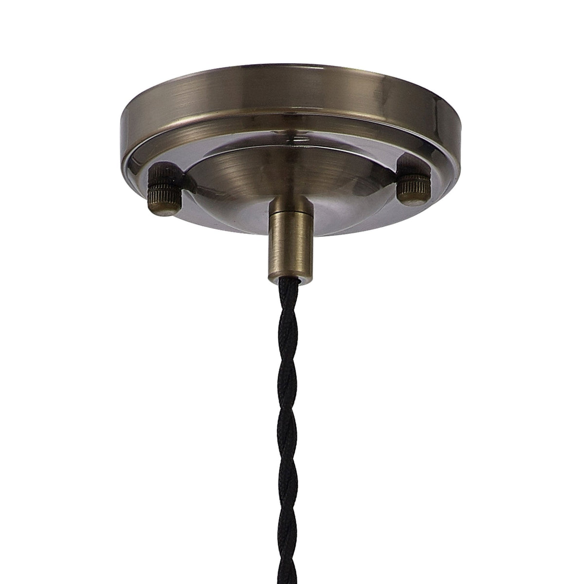 Worlington Switched Pendant in Antique Brass with Black Twisted Cable & Brown Square Glass