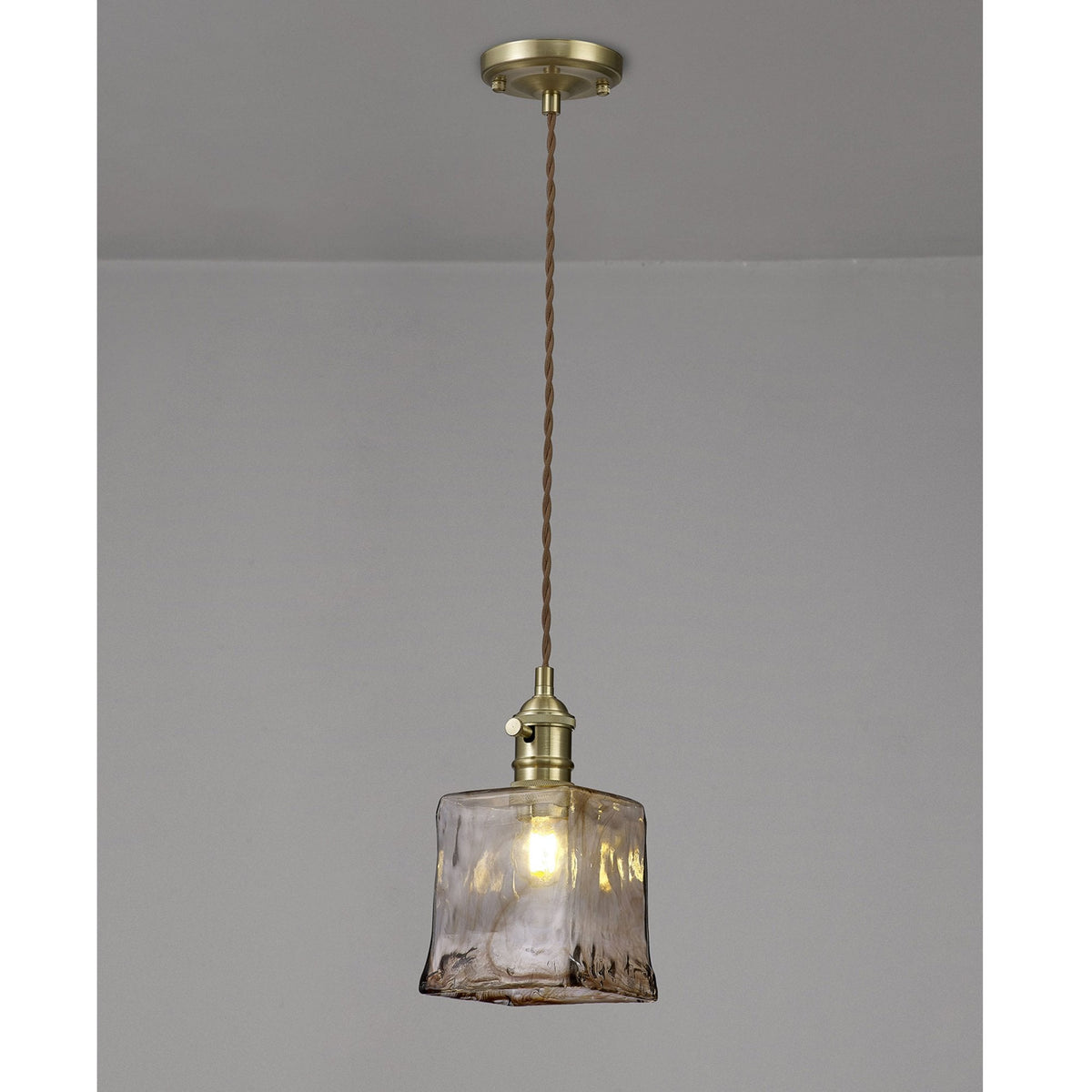 Worlington Switched Pendant Brass Gold Twisted Cable & Square Glass