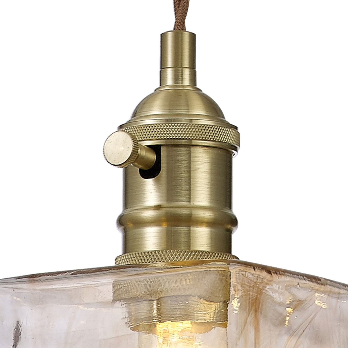 Worlington Switched Pendant in Brass with Gold Twisted Cable & Brown Square Glass
