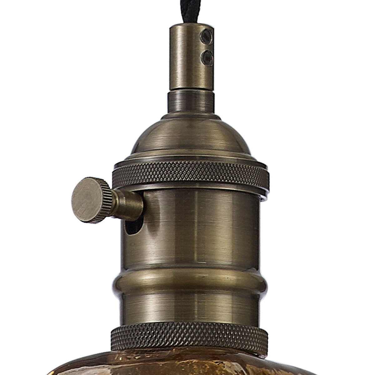 Lumiere Worlington Switched Pendant in Antique Brass with Black Twisted Cable and Brown Flower Glass