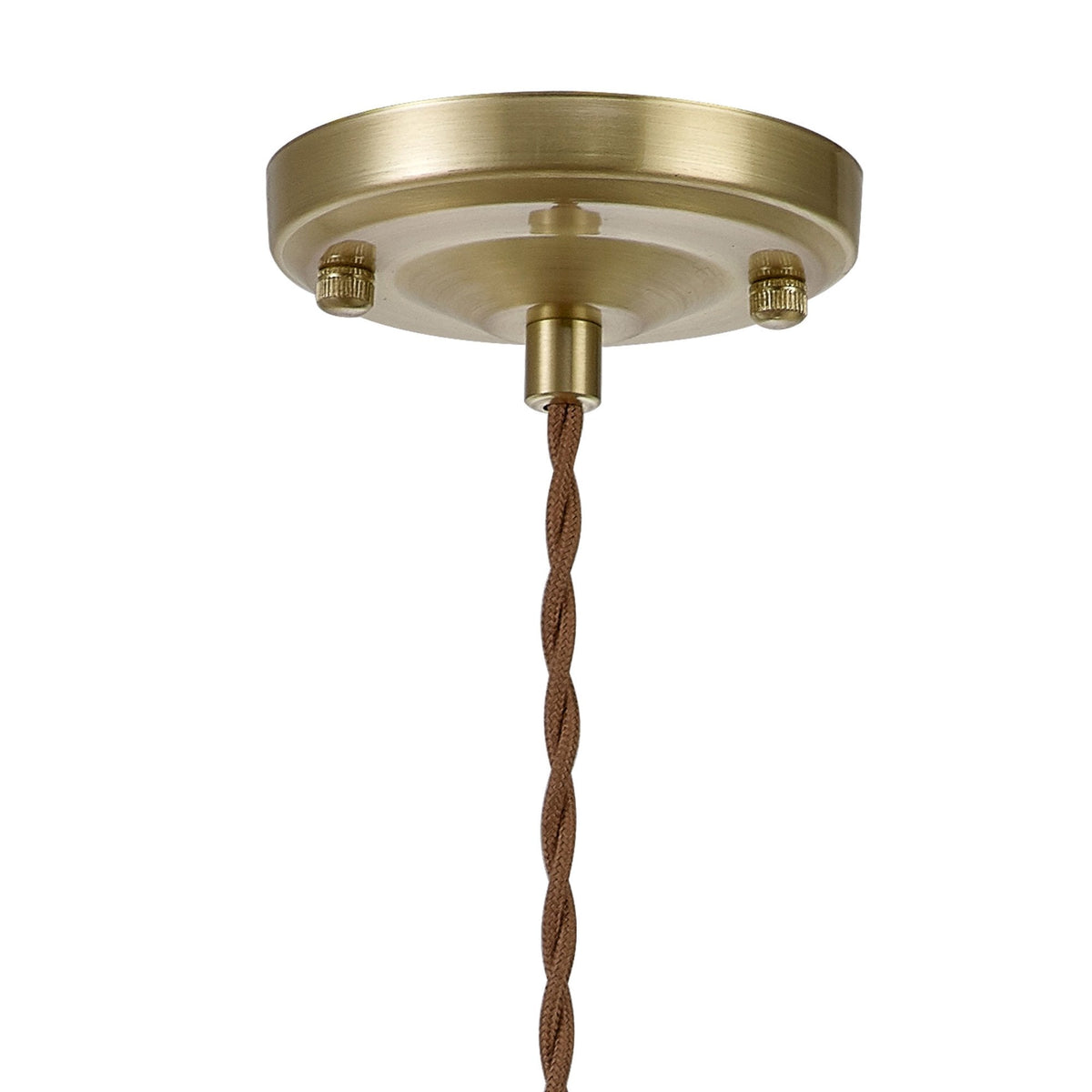 Worlington Switched Pendant in Brass with Gold Twisted Cable & Brown Flower Glass