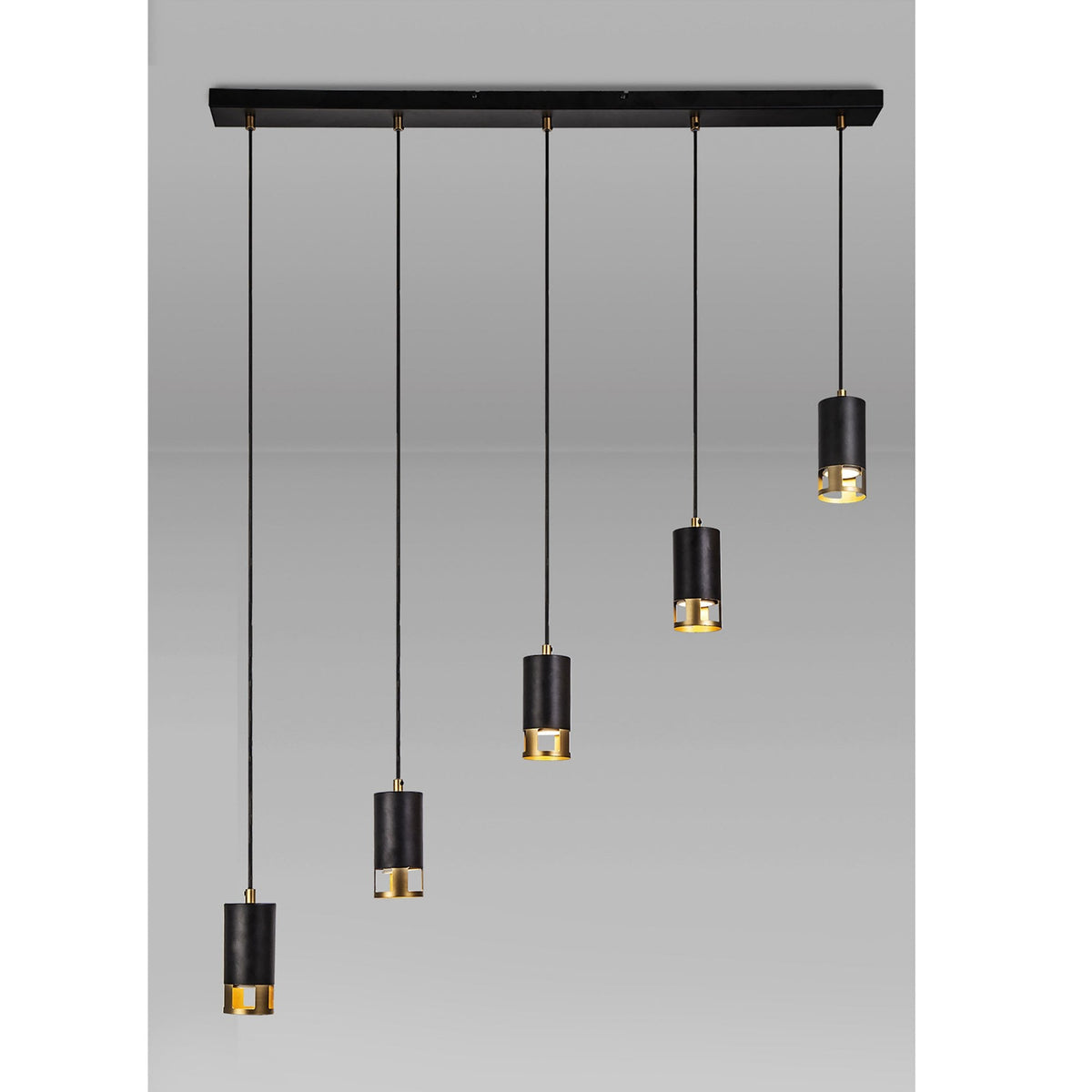 Lumiere Abbey Five Drop Linear Pendant in Black and Painted Gold