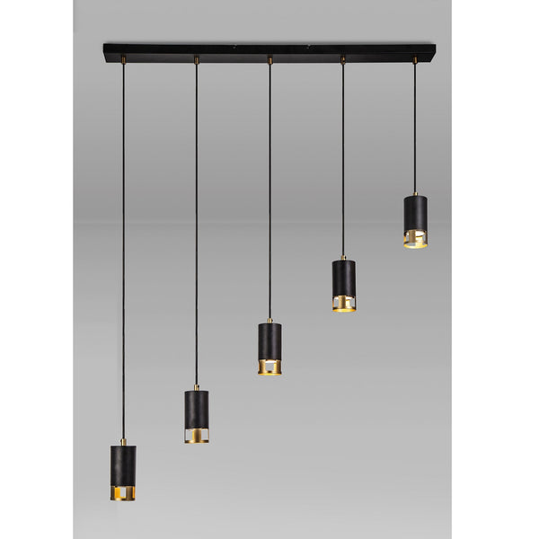 Abbey Five Drop Linear Pendant in Black and Painted Gold
