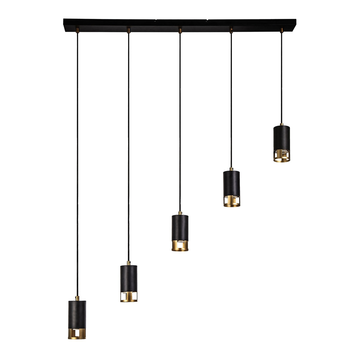 Lumiere Abbey Five Drop Linear Pendant in black and painted gold