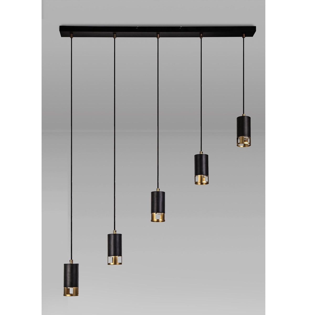 Abbey Five Drop Linear Pendant in Black and Painted Gold