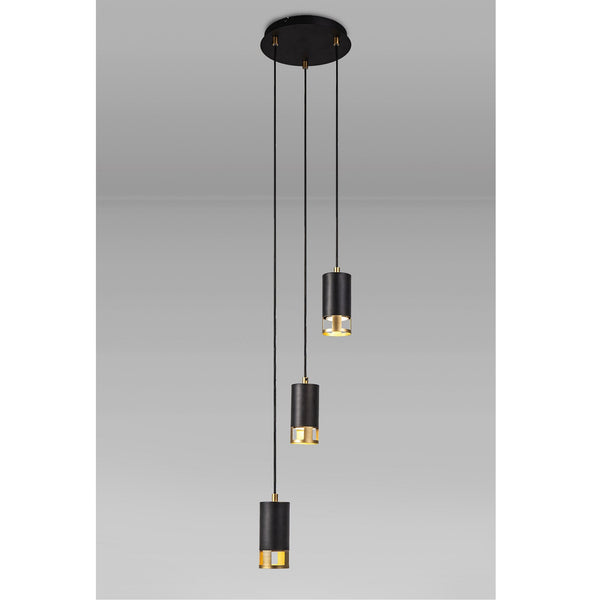 Abbey Three Drop Round Pendant in Black and Painted Gold