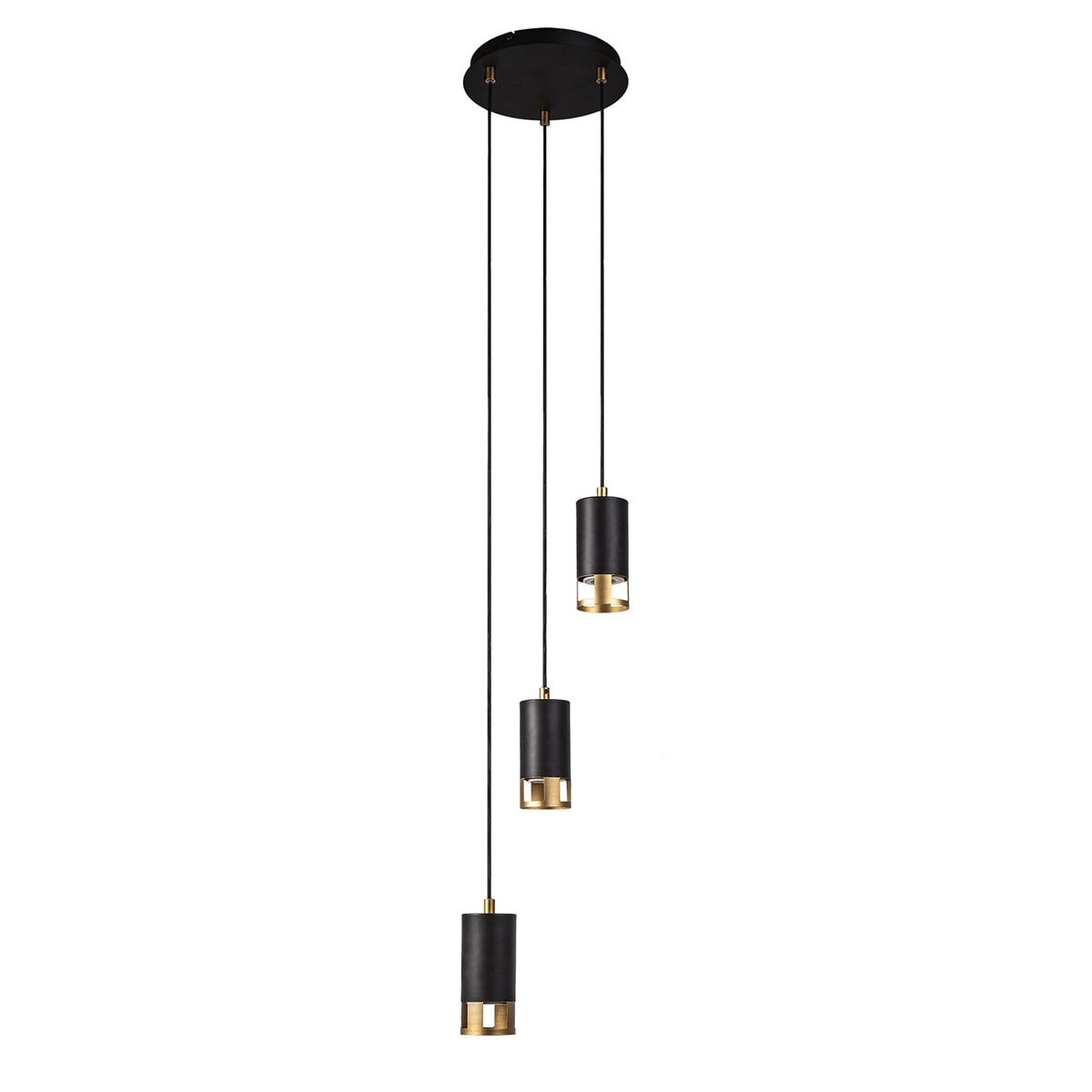 Abbey Three Drop Round Pendant in Black and Painted Gold
