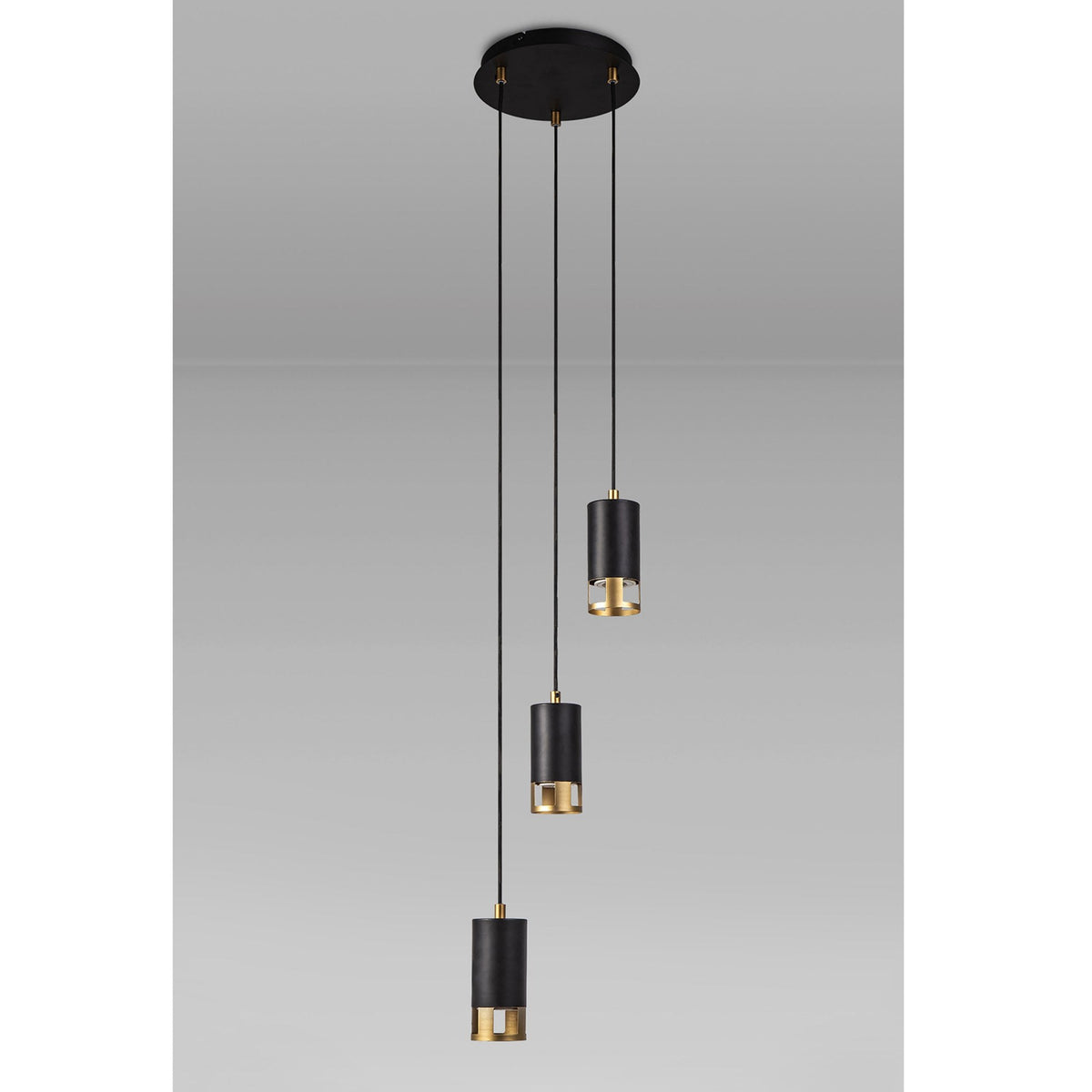 Abbey Three Drop Round Pendant in Black and Painted Gold