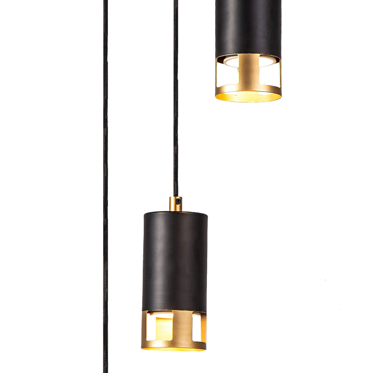 Abbey Three Drop Round Pendant in Black and Painted Gold