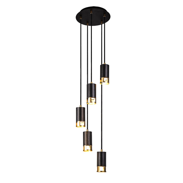 Abbey Five Drop Round Pendant in Black and Painted Gold