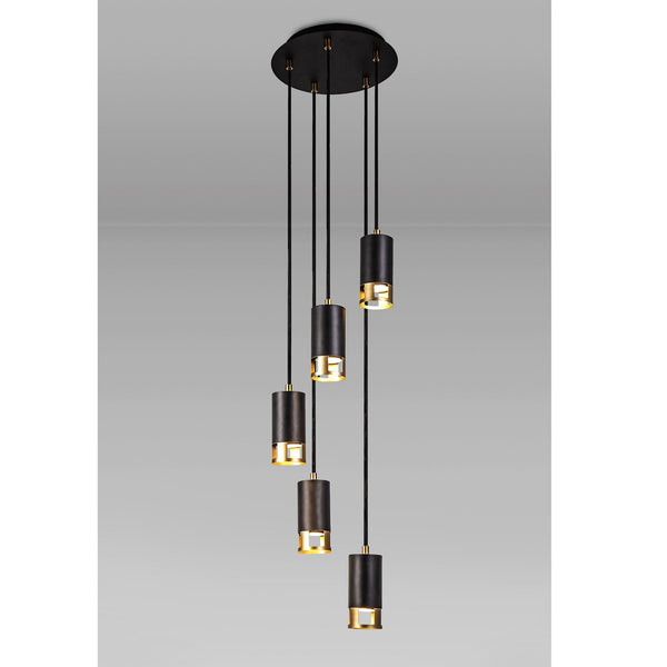 Abbey Five Drop Round Pendant in Black and Painted Gold