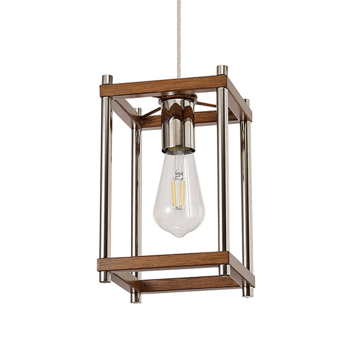 Huntshaw Single Light Pendant in Walnut & Polished Nickel