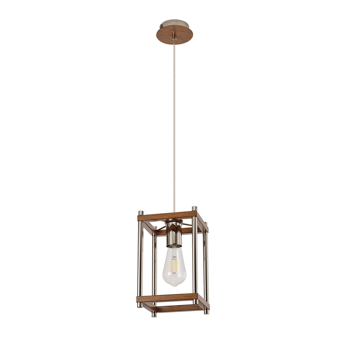 Huntshaw Single Light Pendant in Walnut & Polished Nickel