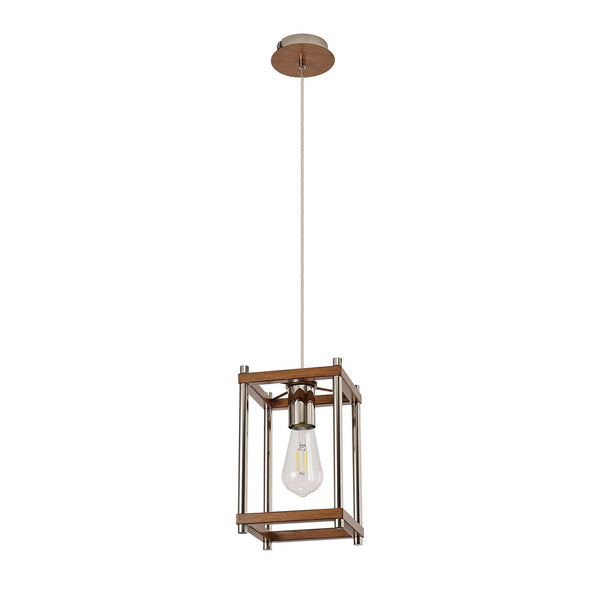 Huntshaw Single Light Pendant in Walnut & Polished Nickel