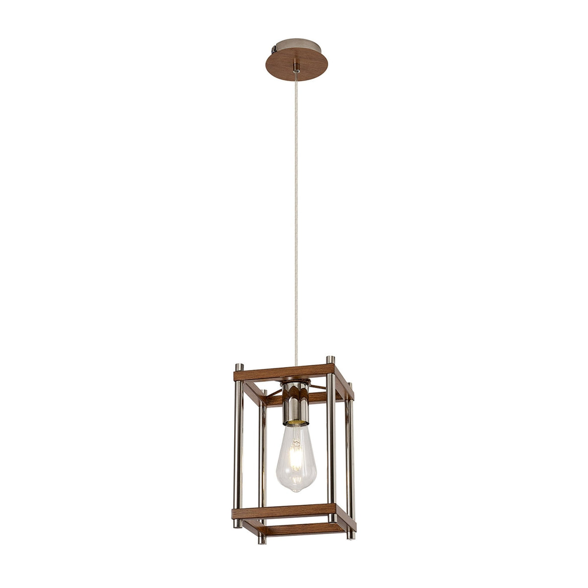 Huntshaw Single Light Pendant in Walnut & Polished Nickel