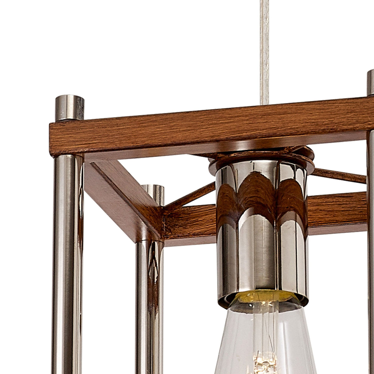 Huntshaw Single Light Pendant in Walnut & Polished Nickel