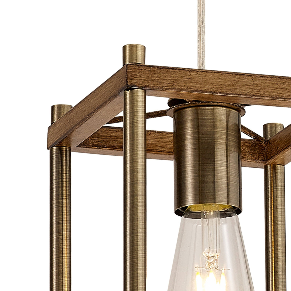 Huntshaw Single Light Pendant in Medium Oak & Antique Brass