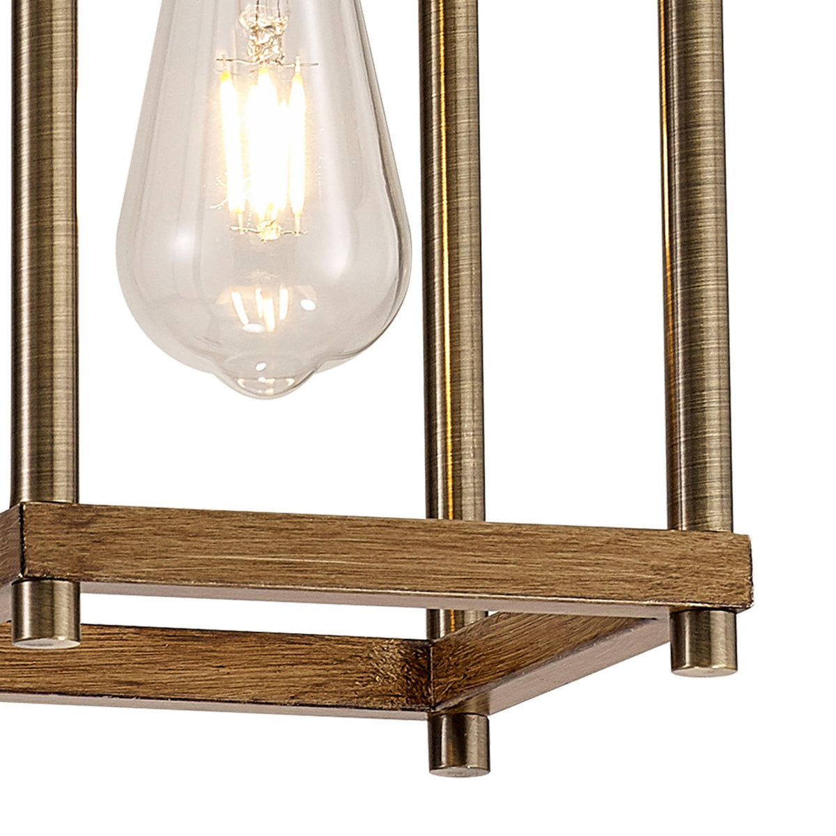 Huntshaw Single Light Pendant in Medium Oak & Antique Brass