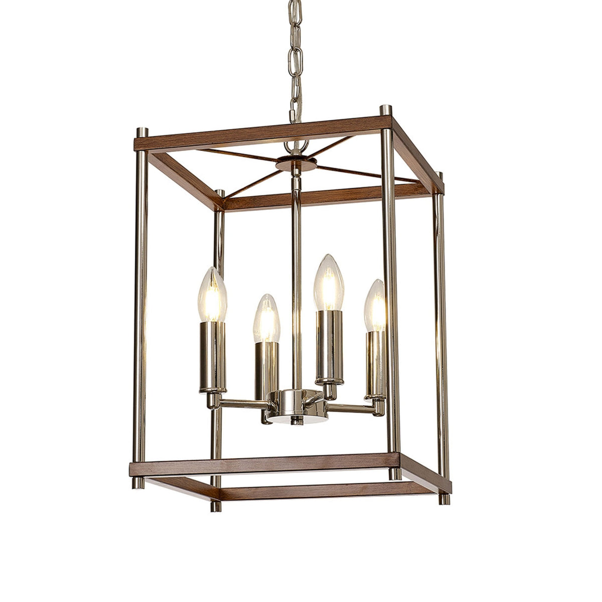 Huntshaw Four Light Pendant in Walnut & Polished Nickel