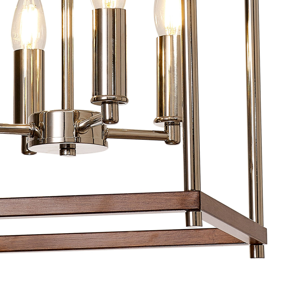 Huntshaw Four Light Pendant in Walnut & Polished Nickel