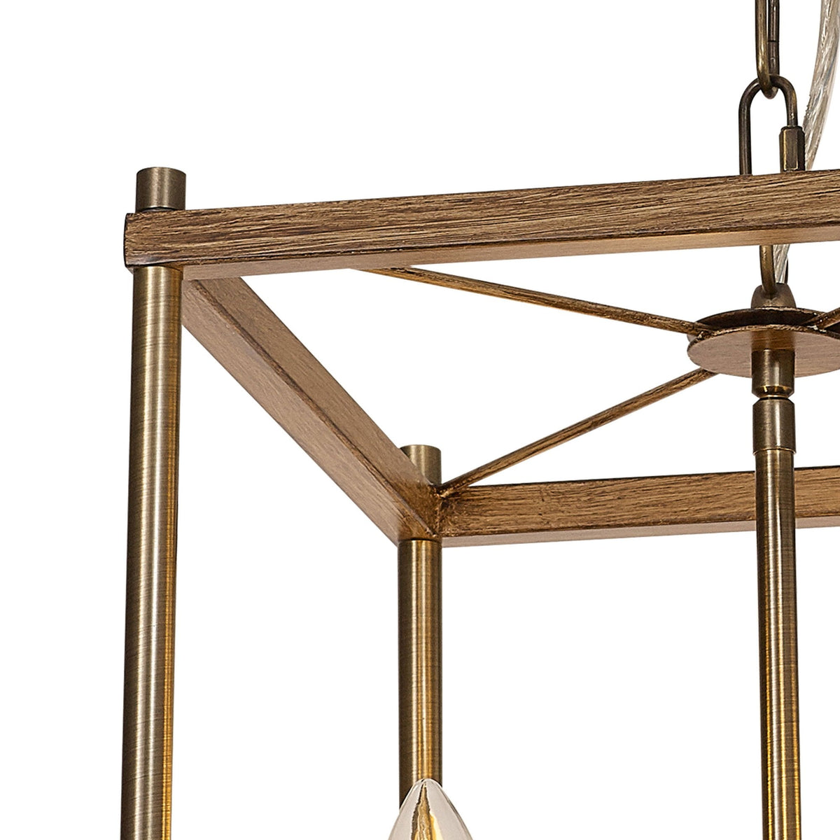 Huntshaw Four Light Pendant in Medium Oak & Antique Brass